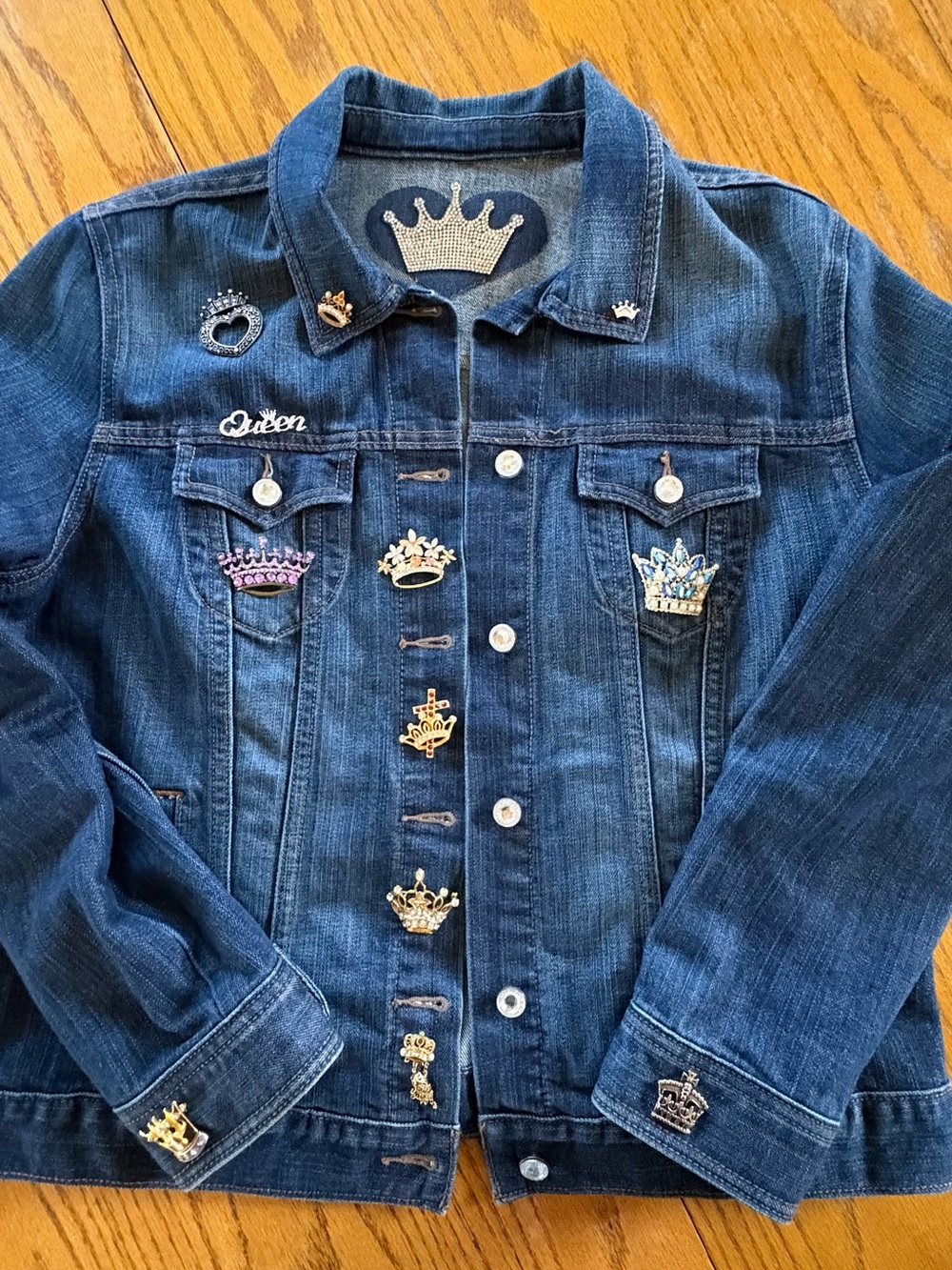 Custom Crown Denim Jacket with Necklace